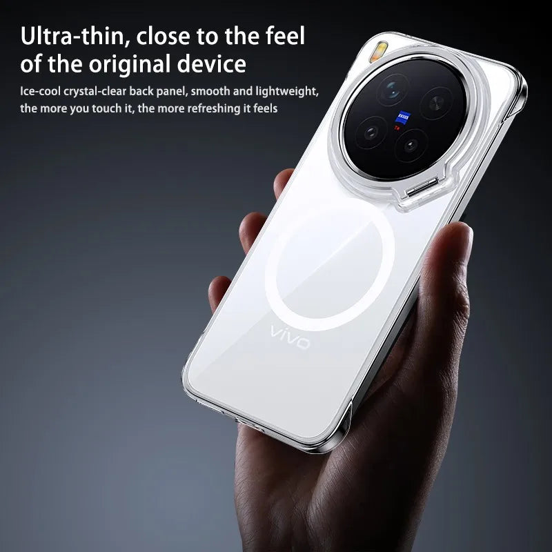 Acrylic Slim Frameless Transparent Case For Magsafe VIVO X300S X300 Pro Ultra Wireless Charging Lens Metal Stand Holder Cover