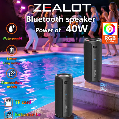 ZEALOT S51 Pro 40W Wireless Speakers, Outdoor Portable Subwoofer Speaker, 5200mAh Battery, 24 Hours Playtime Loud Stereo.