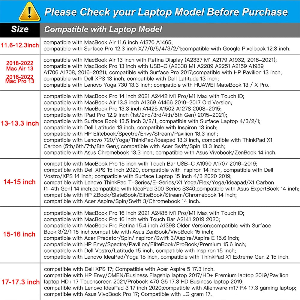 Laptop Sleeve Bag 11 12 13 14 15 16 17.3 inch for Macbook HP Dell Acer Notebook Pouch Travel Business Computer Handbag Briefcase