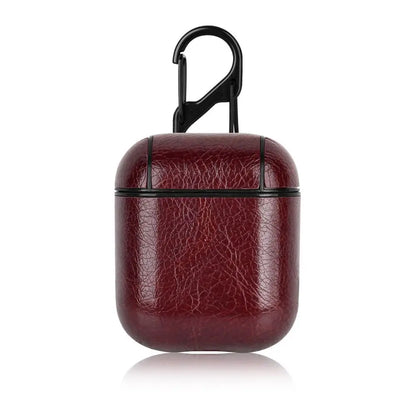 PU Leather Earphone Case for AirPods 1/2 Gen Earbuds Cover Wireless Headphone Protective Shell with Carabiner