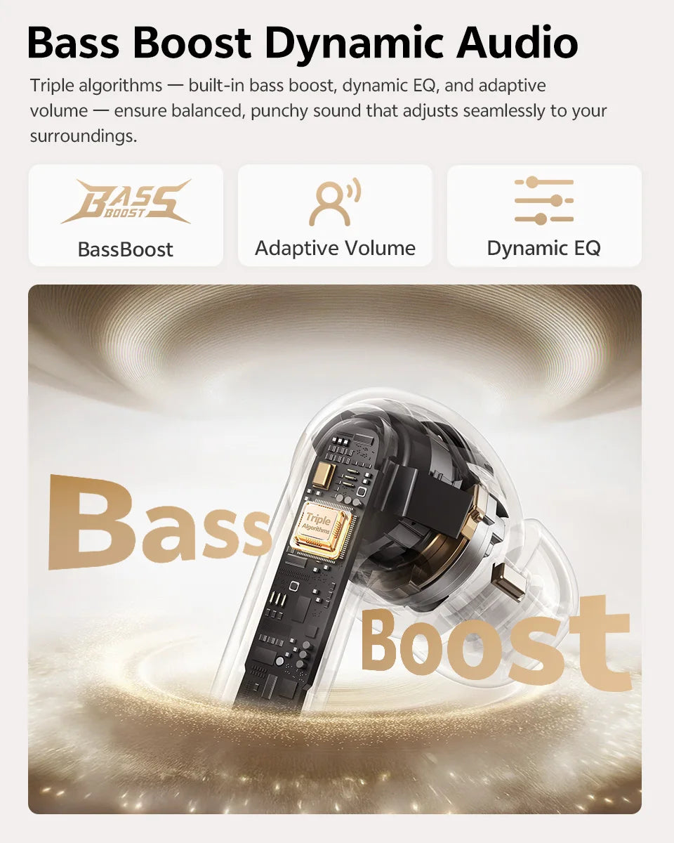QCY BH25HT19A MeloBuds N60 Hybrid ANC Wireless Bluetooth 6.0 Earbuds LDAC Hi-Res Audio Dual Driver Headphone Bass Boost Earphone