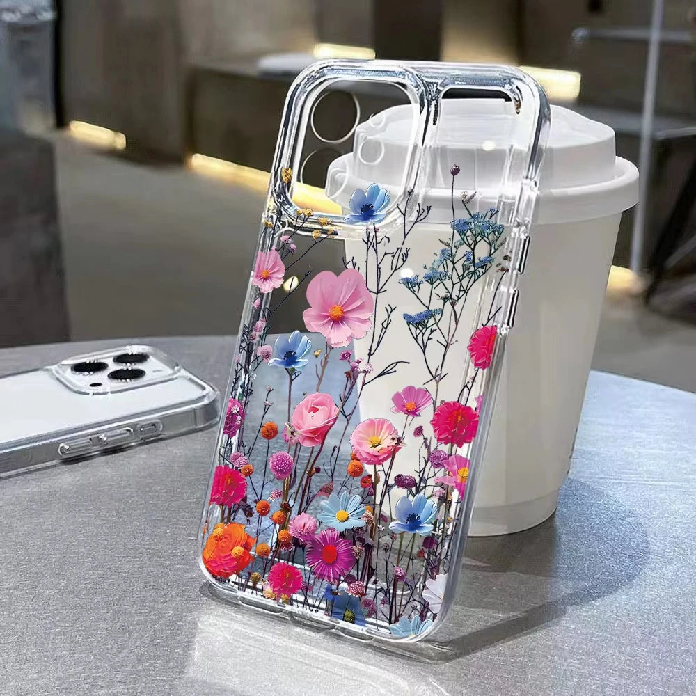Purple Flower Phone Case For iPhone 17 Case iPhone 14 16 18 13 11 12 15 Pro Max 7 Plus 16e XR SE Air Shockproof Soft Clear Cover