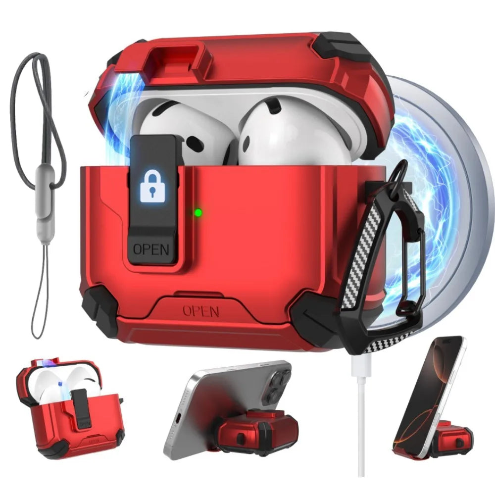 for AirPods 4/for AirPods Pro 3 Case Automatic Lock with MagSafe Phone Bracket Protective Case with Lanyard For AirPods Pro2/Pro