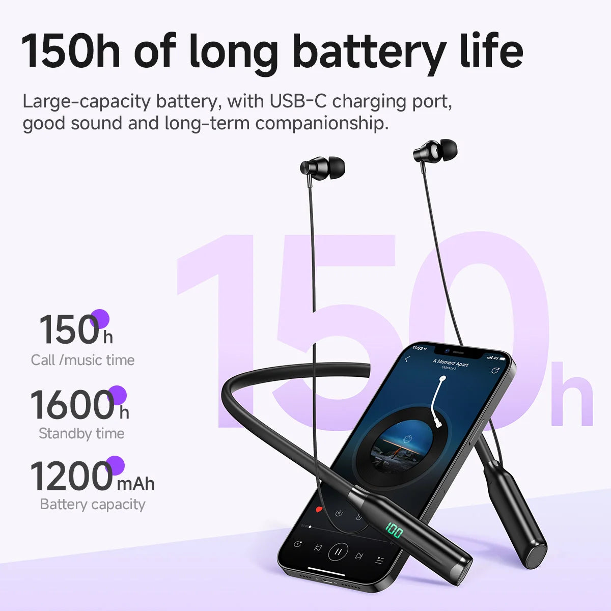 HOCO ES62 Plus Neck Band Bluetooth Earphones Wireless Headsets 150 Hours Use Sports Running Hifi Sounds Support TF Card Playback