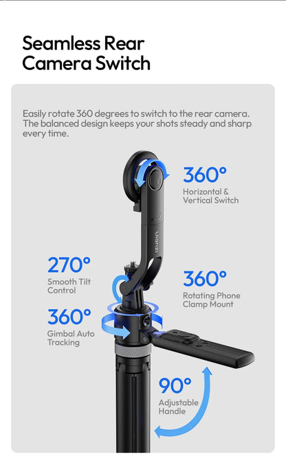 Ulanzi TT23M Magnetic Auto-Tracking Selfie Stick Tripod Smart Face Tracking Selfie Stick Ground Tripod for Outdoor Travel Vlog