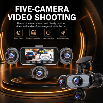 BCUOZ 360° Dashcam 5-Lens 1080P Front 720P Rear Left Right Car Cameras Super Night Vision G-Sensor WDR Loop Recording 12-24V Plug Power Supply Optional 64GB Memory Card