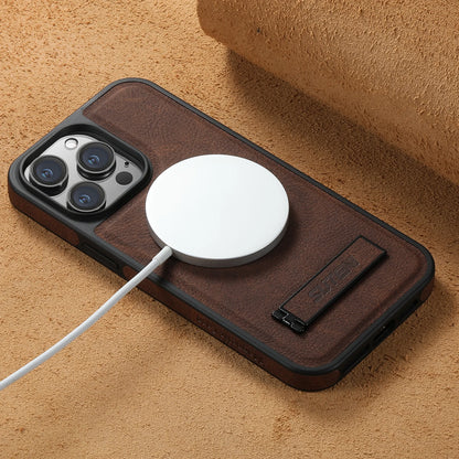 For Magsafe Invisible Bracket Cover For iPhone 12 13 14 15 16 17 18 Pro Max Magnetic Leather Phone Case For IPhone 17 18 Pro Max