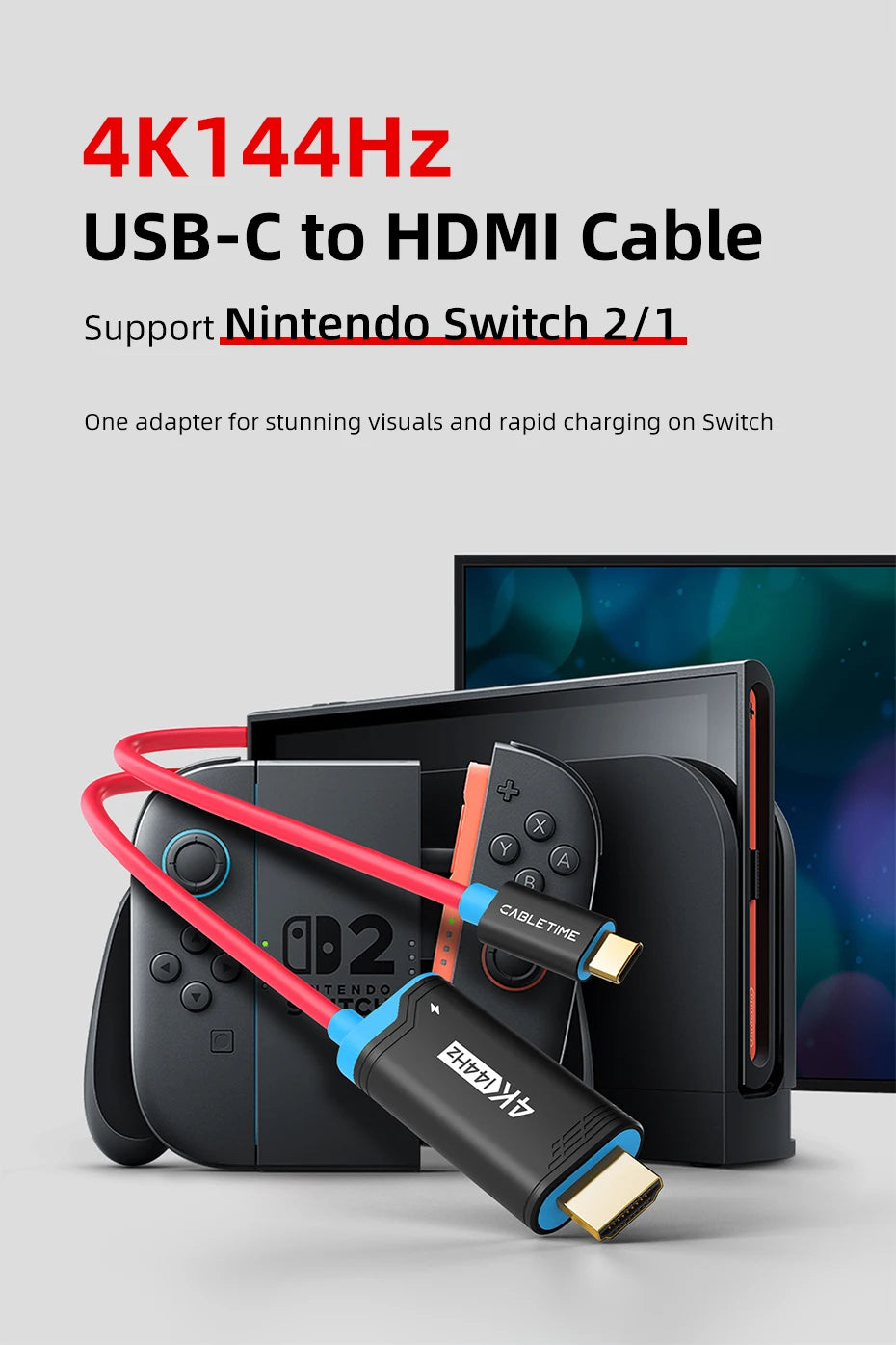 CABLETIME Switch 2 Dock Station Portable TV Dock 4K144Hz USB C to HDMI Cable  PD 100W Adapter Prefect Switch 2/1 OLED for PS4/5