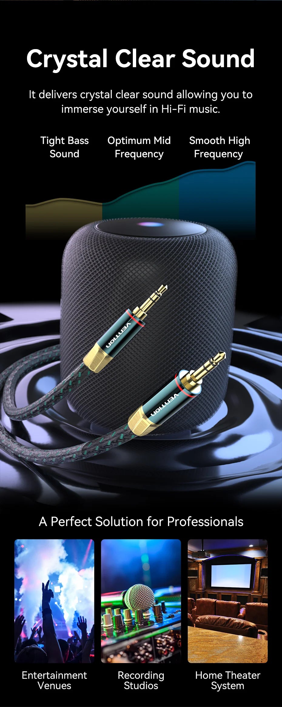 Vention 3.5mm Jack Audio Cable for Headphone Xiaomi Laptop Jack 3.5 Male to Male Car Aux Cable Jack 3.5 Speaker Cable Audio Cord