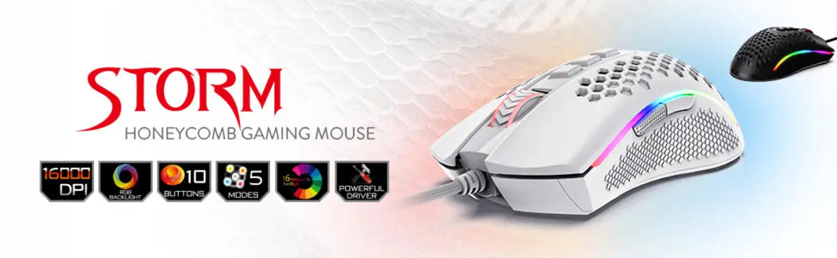 Redragon M808 Storm Lightweight RGB LED USB Gaming Mouse 12,400 DPI Optical Sensor 7 Programmable Buttons Precise Regist