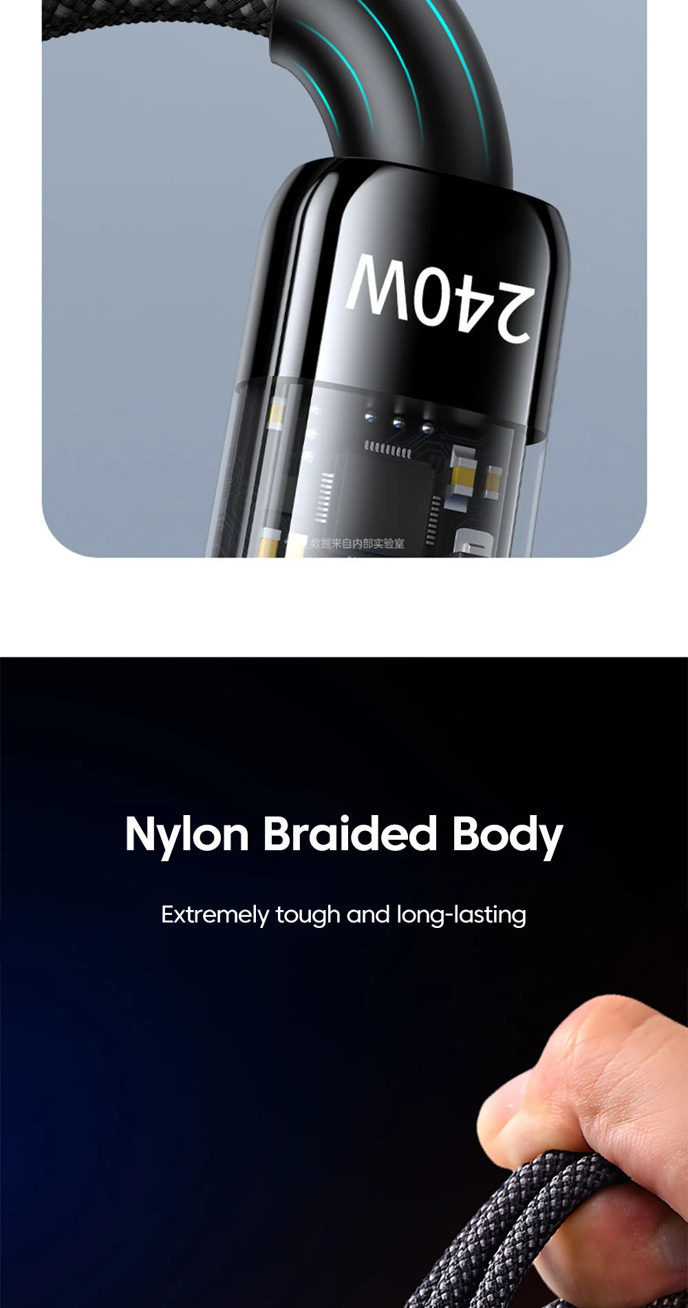 USB C Quick Charging Cable 240W  Braided Transparent Type C High-speed Charger Wire for 16/17 for Samsung Huawei Mi Data Line