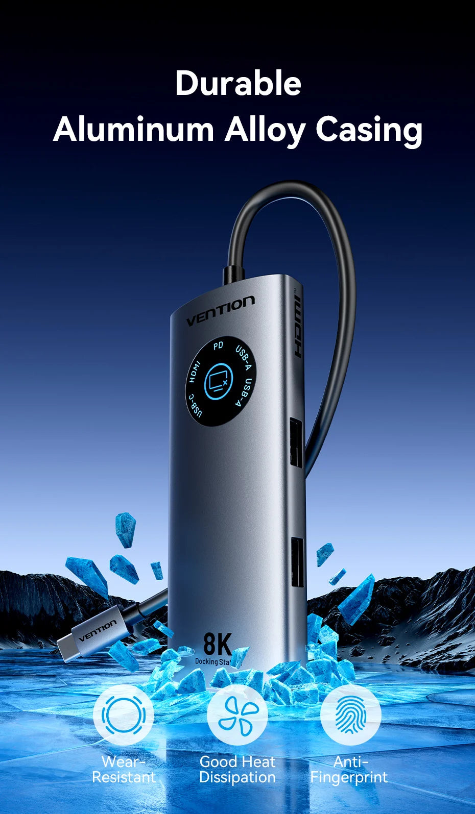 Vention USB C 8K 4K HDMI HUB Led Display USB A C 3.0 3.2 Gen1 Ethernet 1000Mbps Adapter for MacBook iPad HP Dell Samsung Laptop