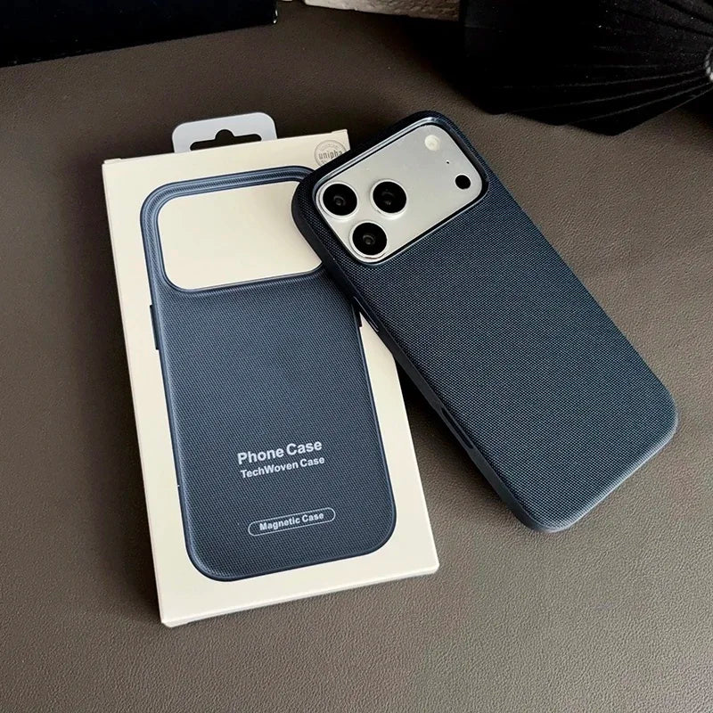 Luxury Official Technology Woven Magnetic Case For iPhone 18 17 16 15 14 13 Pro Max For Magsafe Technical Fabric Original Cover