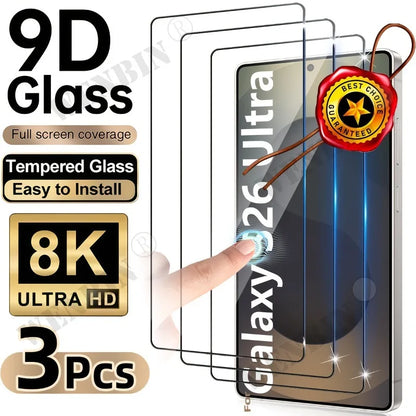 3Pcs Tempered Glass For Samsung S26 Ultra Edge Plus Screen Protector On Galaxy S25 S24 A57 A37 A17 A27 Protective Cover Glass