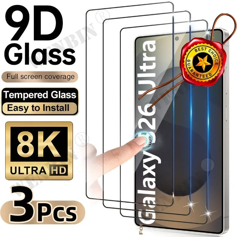 3Pcs Tempered Glass For Samsung S26 Ultra Edge Plus Screen Protector On Galaxy S25 S24 A57 A37 A17 A27 Protective Cover Glass