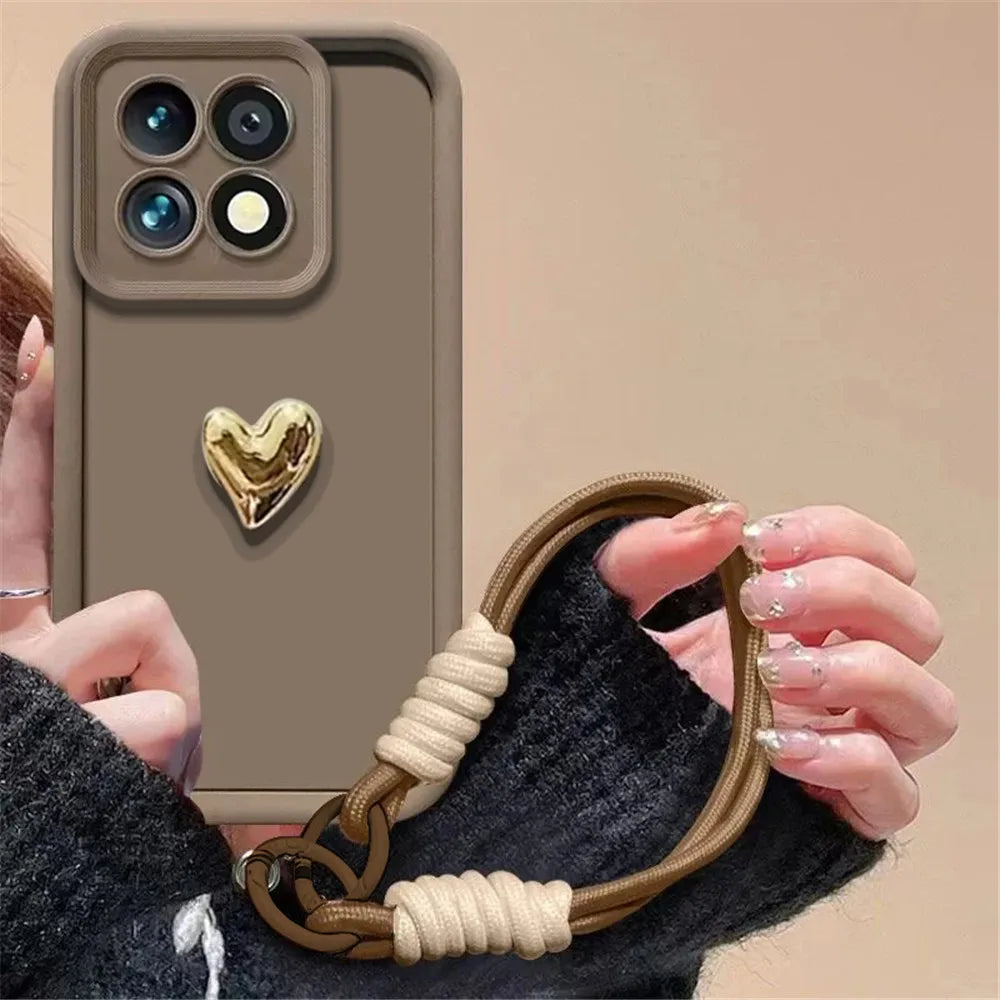 3D Plating Love Heart Phone Case For iPhone 17 16 15 14 13 12 11 Pro Max 17 Air X XS Max XR 7 8 Plus Lanyard Bracelet Soft Cover