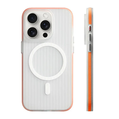 Geometric 3D Stripes Wireless Charging MagSafe Phone Case For iPhone 14 15 18Pro Max 15 13 Pro 16 Anti-fall Bumper Frosted Cover