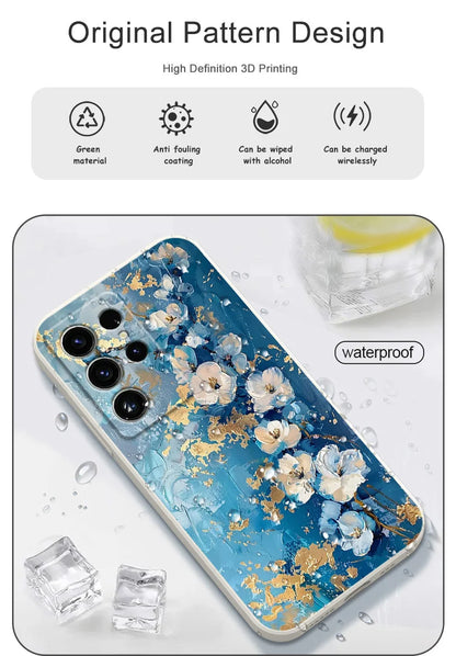 Gold Leaf Flower Phone Case For Samsung Galaxy S25 FE S24 S23 S22 S21 S20 S10 S10E Ultra Plus FE Note 20 Ultra Plus Cover