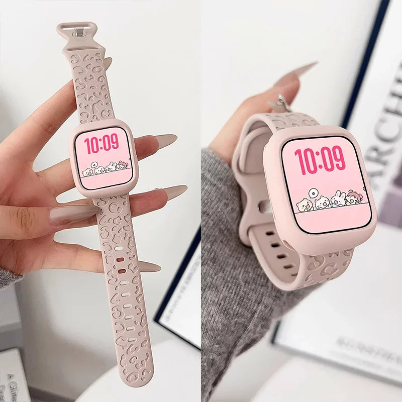 Engraved Strap For Apple Watch Band ultra 49mm 41mm-44-42mm 46mm Sport Silicone Leopard bracelet iWatch Series 11 10 9 8 7 se 6