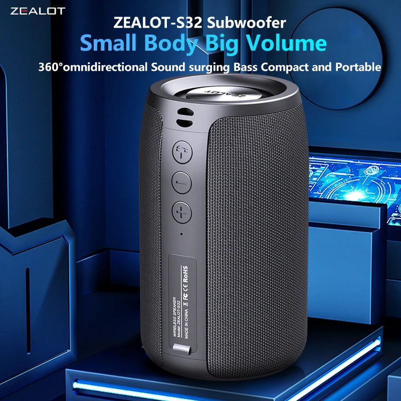 Zealot-S32 Wireless Speaker Outdoor Portable Subwoofer Speaker, Waterproof IPX 6, Dual Pairing,1800mAh Battery