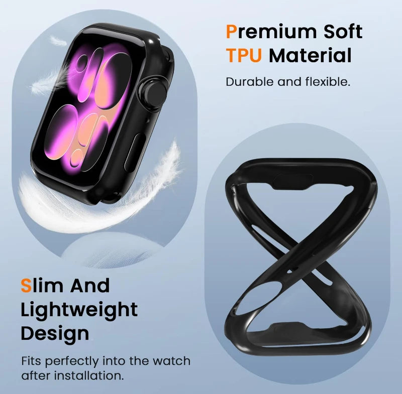 Screen Protector for Apple Watch 41mm 44mm 40mm 45mm 46mm 42mm TPU Full Cover bumper Case iWatch Series 12 11 10 9 8 7 SE 6 5