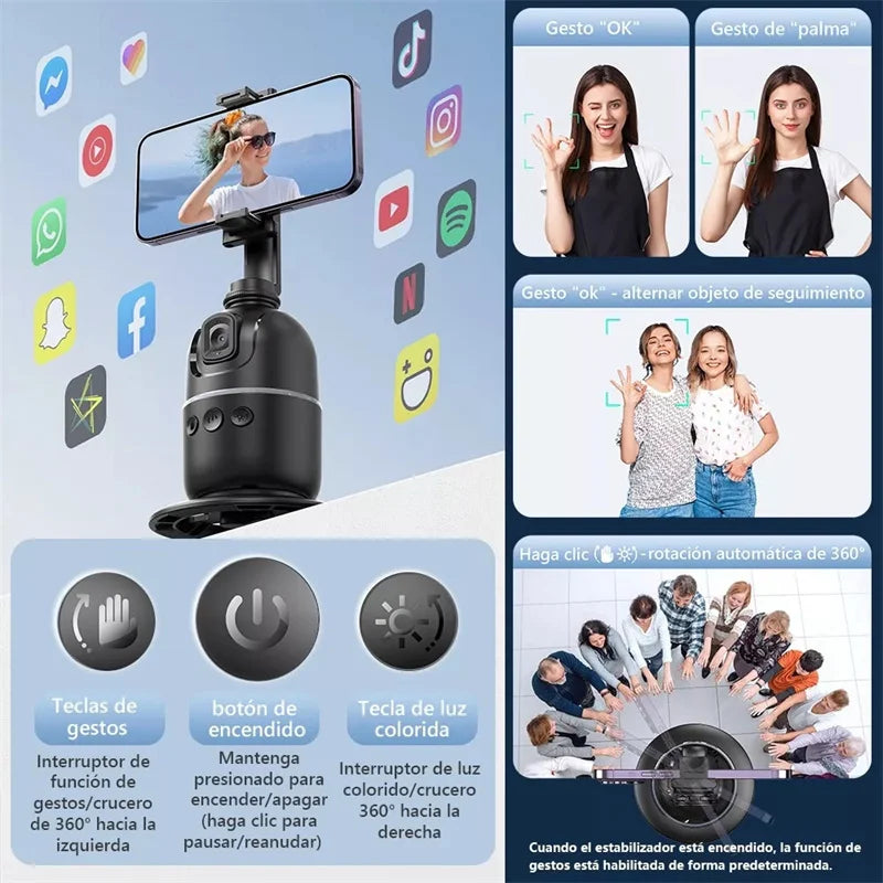 Selfie Stick Stabilizer 360° Auto Face Tracking AI Gimbal All-in-One Desktop Phone Holder Tripod for Smartphone Video Vlog Live