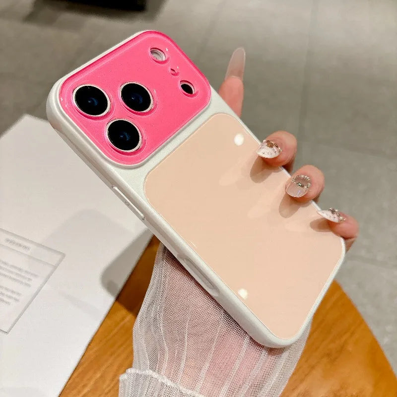 Fashion Dopamine Color-Block Phone Case for IPhone 18 Pro Max 17 16 15 14 Pro Max Candy-Color Glass Back Shockproof Phone Case