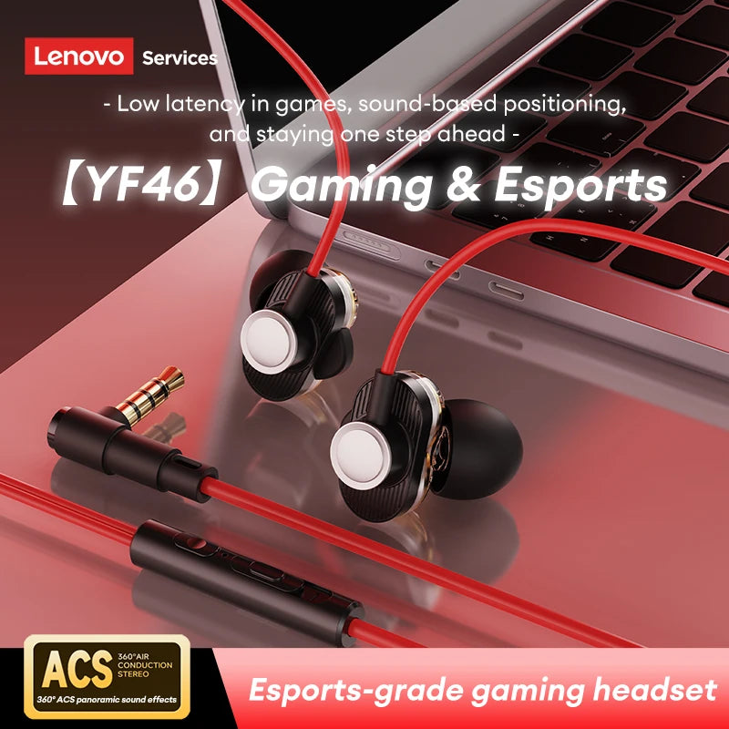 NEW Lenovo YF46 Wired Headphones In-Ear Gaming Earphones 3.5mm/Type-C Lightweight Earbuds With Mic For Mobile Phones Computers