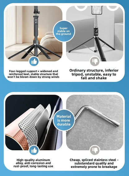 A14 Bluetooth Selfie Stick 1.8M Aluminum Alloy Tripod Stand with One-Key Pop-Up for Phone Live Streaming and Photography
