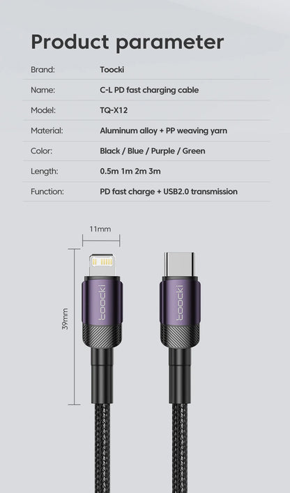 Toocki PD 20W USB C To Lightning Cable For iPhone 14 13 12 11 Pro XS 8 Type C To Lightning Cable Data Wire Fast Charging Cable