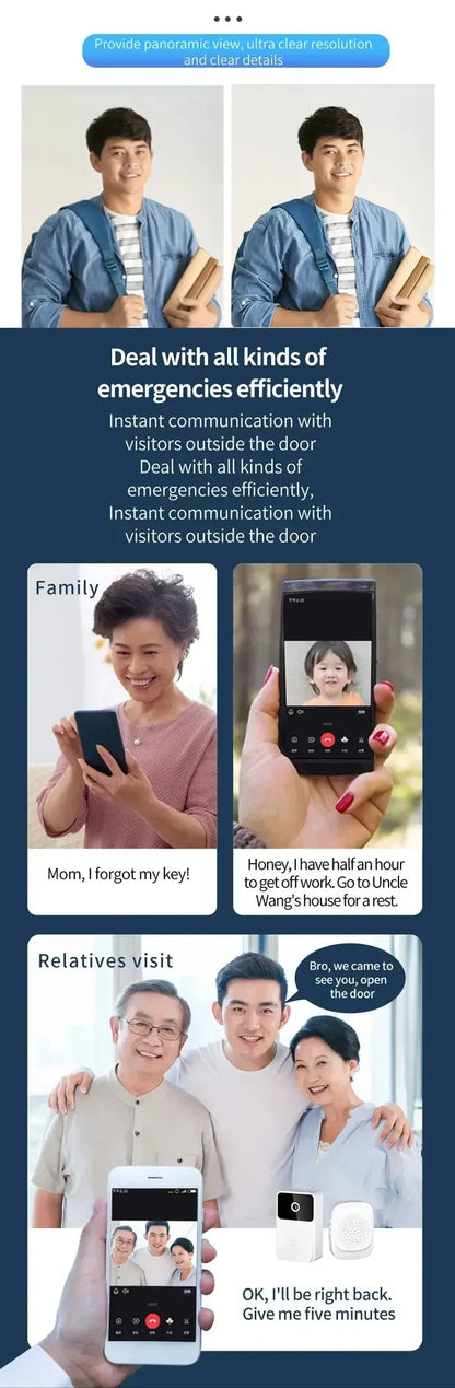 WiFi Tuya App Video Doorbell Wireless Home Intercom System Night Vision Door Viewer Camera Smart Home Security for Door Access