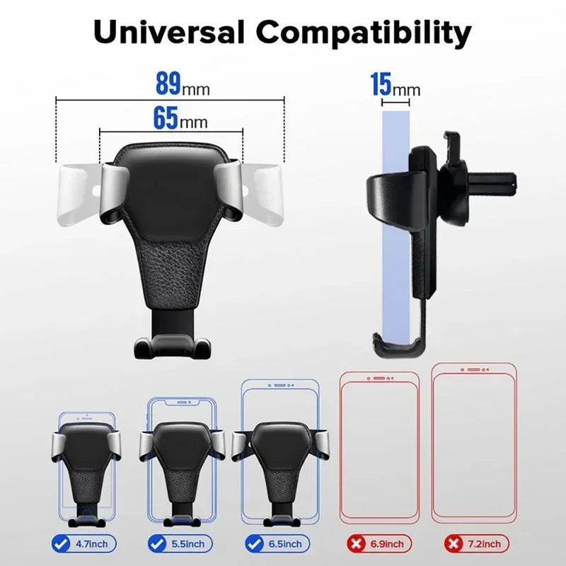 Car Phone Mount Gravity Phone Holder Air Vent Mount Anti Shake Stable Universal Car Holder One Hand Operation Automobile Cradle Compatible With Iphone Samsung Xiaomi Smartphone Auto Lock Ventilation Support Stand 360 Degree R