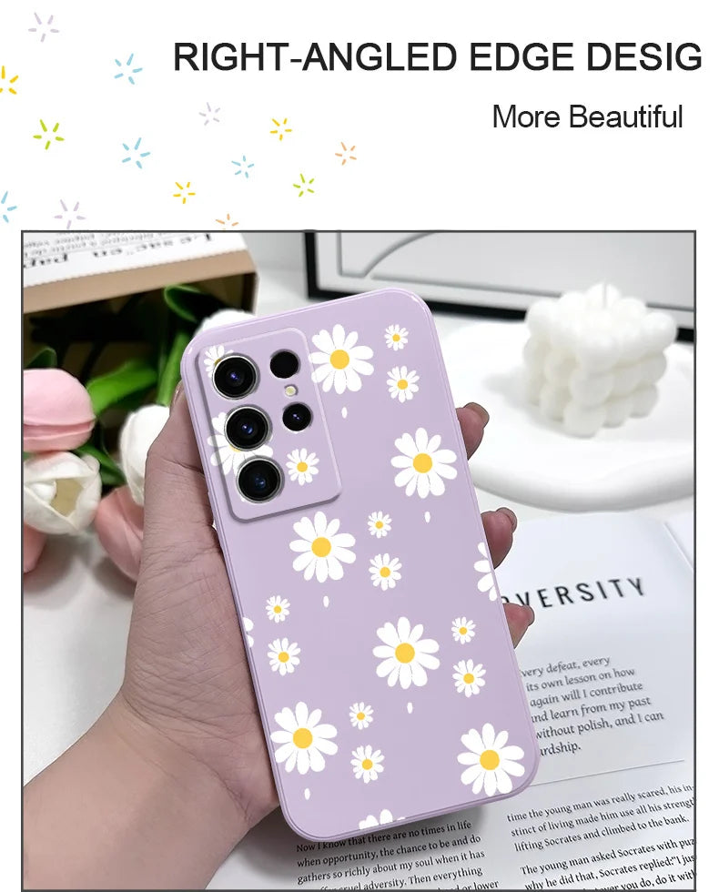 Daisy Petals Phone Case For Samsung Galaxy S25 S24 S23 S22 S21 S20 S10 S10E Ultra Plus FE Note 20 Ultra Plus Cover