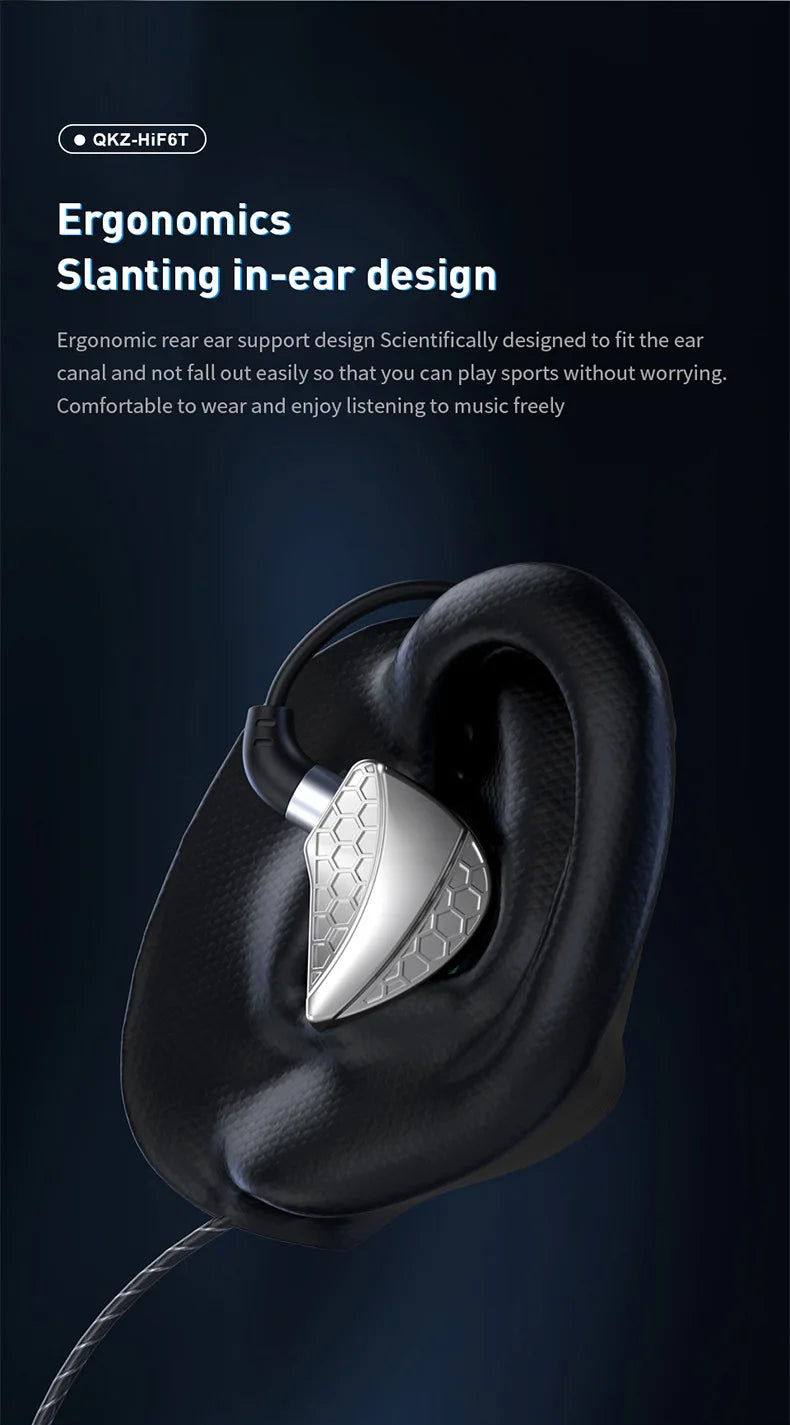 QKZ Hi6T In-Ear Headphones, Studio Monitors, Wired Bass Control, Mobile, Running, Live Streaming