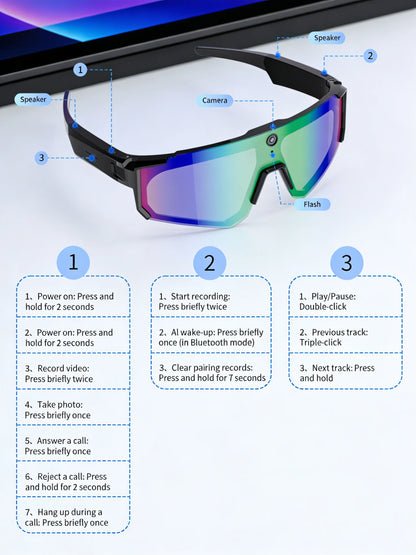 New AI Smart Shooting&Recording Glasses with 800W Camera HD Anti-Shake Bicycle Riding Shooting Artifact Windproof Goggles 2026