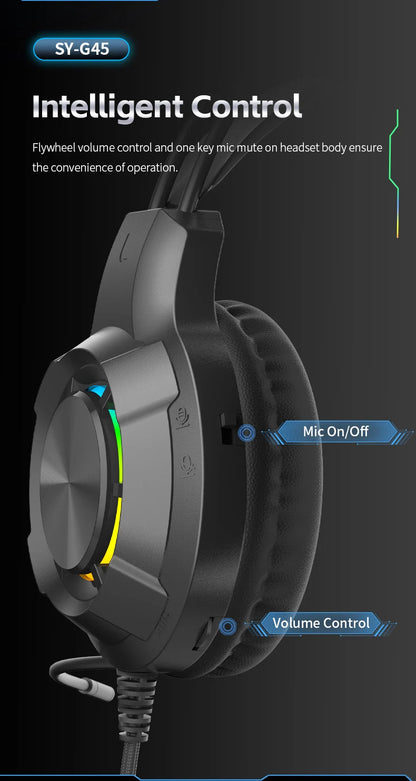 Over-Ear Gaming Headphone 7.1 Surround Sound ENC Noise Cancelling Mic RGB LED Wired Headset for PC PS4 PS5 Xbox Laptop Desktop