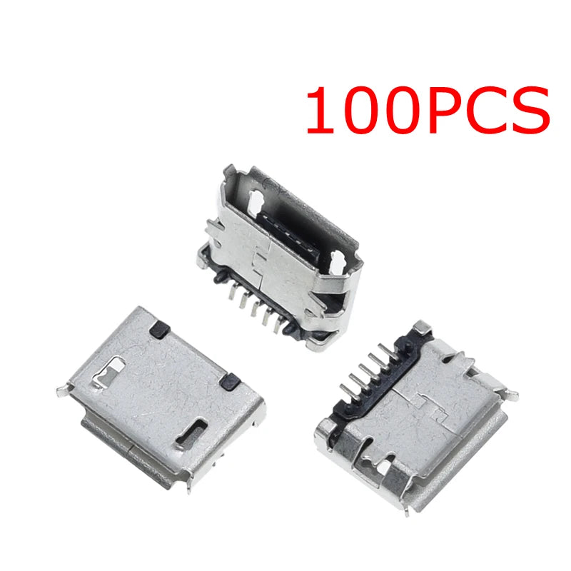TZT 10pcs/100PCS Micro USB 5pin Female Usb Socket Flat mouth four legs socket mini usb connector