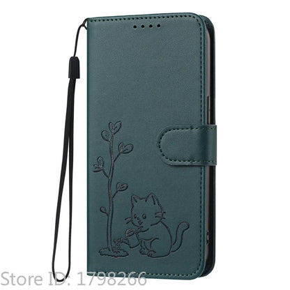 Cats & Trees Pattern Leather Phone Case For VIVO Y39 Y29 Y19S Y38 Y78+ Y17S Y27 Y36 Y16 Y56 5G Wallet Flip Cover Card Holder Bag