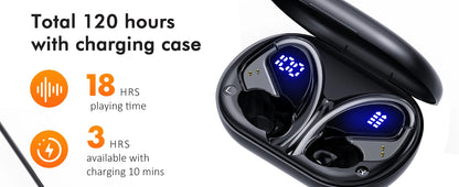 Wireless Earbuds,Bluetooth Sport Headphones,40H Playtime Earhook Headset,Wireless Earphone 6D Stereo HiFi Sound Noise Cancelling