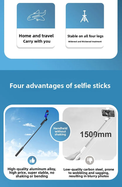 A14 Bluetooth Selfie Stick 1.8M Aluminum Alloy Tripod Stand with One-Key Pop-Up for Phone Live Streaming and Photography