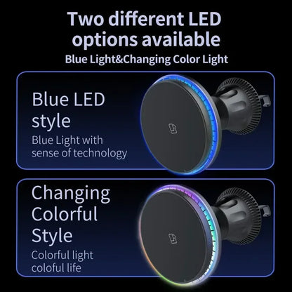 LED/RGB Magnetic Car Wireless Charger For iPhone 12 13 14 15 Pro Max Macsafe Car Phone Holder Stand Mount Fast Charging Station