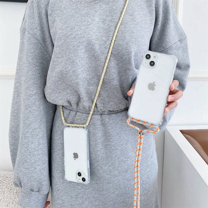 Crossbody Necklace Cord Lanyard Transparent Phone Case For iPhone 16 15 13 Pro Max 12 11 7 8 Plus X XR XS Strap Hang Rope Cover