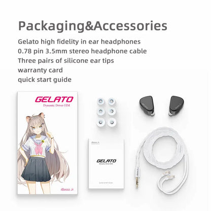 iBasso Jr. Gelato HiFi Wired Earphones In Ear Music Headphones High Quality Sport Headset Customized Pc Gamer Accessories Gifts