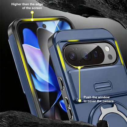 Heavy Duty Rugged Phone Case for Google Pixel 10 9  Pro XL 7 8 9 10 Pro 8A 9A Cases with Sliding Lens Cover Ring Kickstand Funda