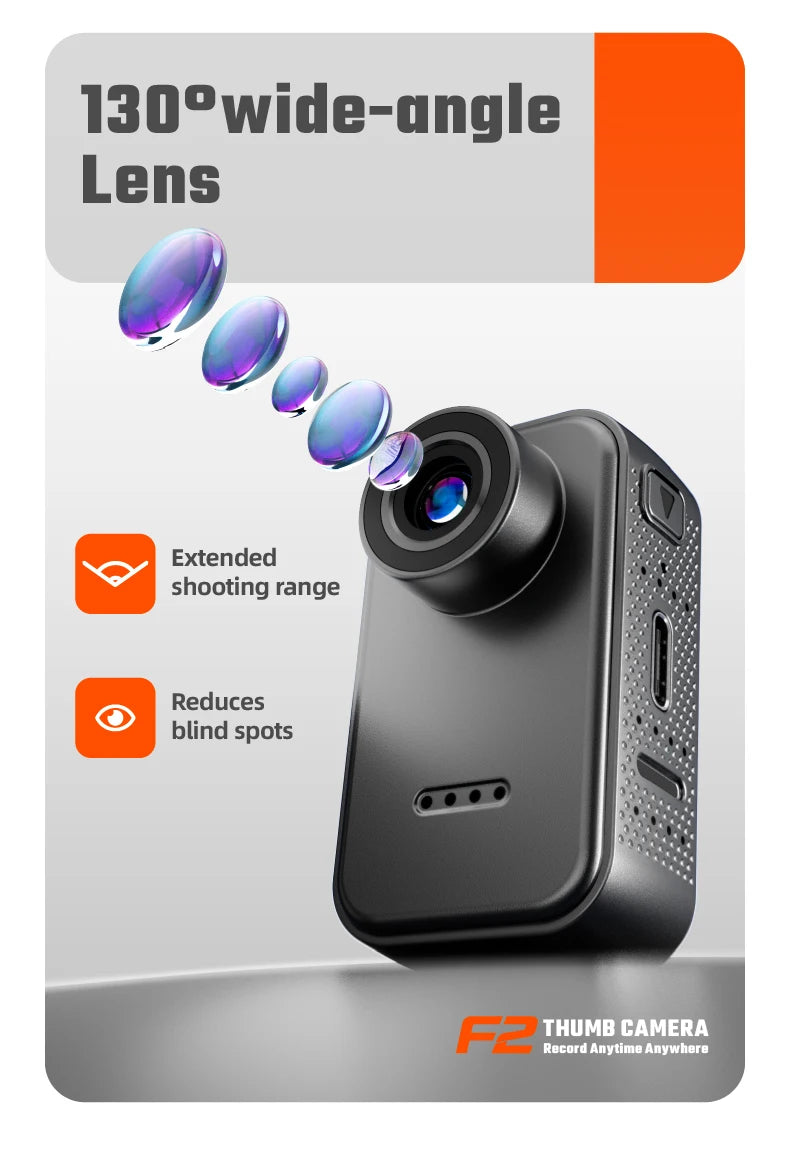 F2 Thumb Camera 1080P HD 130 Degree Wide Angle Mini Camera With IPS Screen 25g Portable Pocket Camera For Daily Recording Life