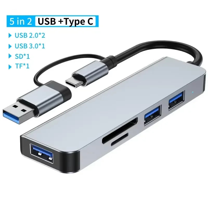 5 in 1 USB C Hub to 4K HDMI-compatible USB 3.0 2.0 Type C Charging RJ45 100M Splitter USB 3.0 5Gbps High Speed USB C HUB Adapter