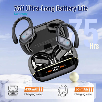 Wireless Bluetooth 5.4 Earbuds High Quality Sound and Noise Reduction Mic, 75H Playtime, Power Display, IPX7 Waterproof Earphone