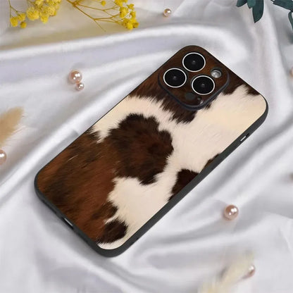 Brown Cow Print Phone Case for iPhone 17 16e 16 15 14 13 12 11 Pro Max Mini X XR XSMax 8 7 6S Air Plus Soft Silicone Back Cover