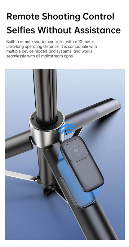 1.8m Extendable Double-sided Magnetic Phone Selfie Stick with Remote Auto-Open Tripod for iPhone 17/16/15 Live Streaming Vlog