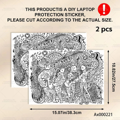2Pcs Black White Doodle Laptop Skin, Waterproof Vinyl Graffiti Laptop Decal Art Stickers for MacBook HP Dell Universal Laptop